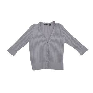 Jeanne Pierre Purple Ruffle Button Up 3/4 Sleeve Sweater Size Large Women’s